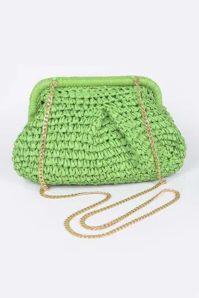 Fashnzfab Faux Straw Chain Clutch In Green