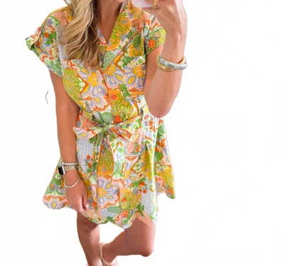 Merci Patchwork Button Down Mini Dress In Multi In Green