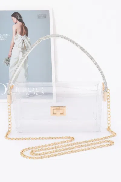Fashnzfab Transparent Rhinestone Top Handle Flap Bag In Multi