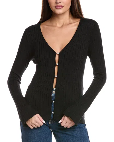 Majestic Filatures Metallic Rib Cardigan In Black