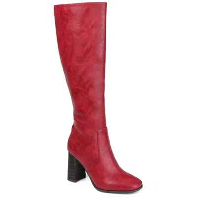 Journee Collection Womens Karima Wide Calf Stacked Heel Riding Boots In Red