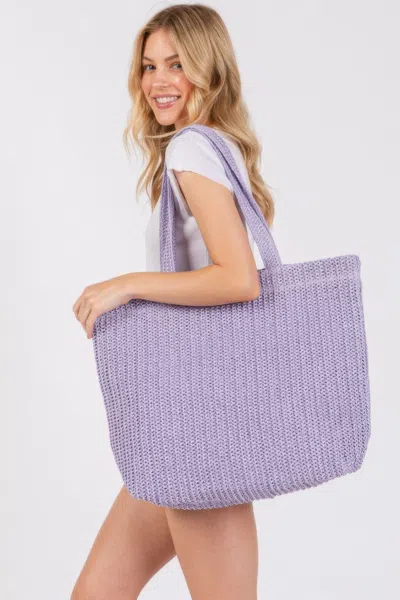 Fashnzfab Women's Solid Crochet Straw Bag In Purple