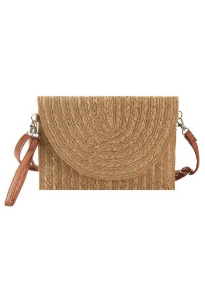 Fashnzfab Gold Threads Mixed Color Straw Clutch Crossbodybag In Gray