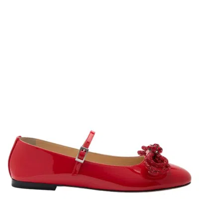 Mach&mach Patent Bow-detail Mary Jane Flats In Red