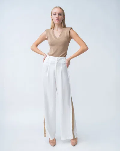 Adrienne Landau Wide Leg Pleated Pant In White
