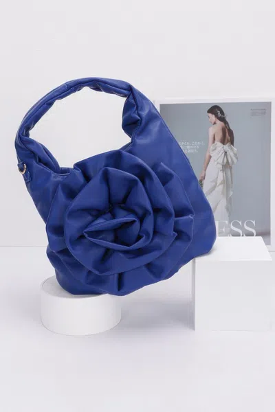 Fashnzfab Faux Leather Big Flower Handle Bag In Blue