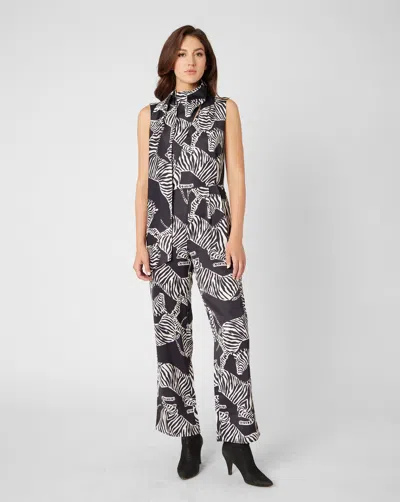 Adrienne Landau Zebra Print Scarf Neck Jumpsuit In Multi