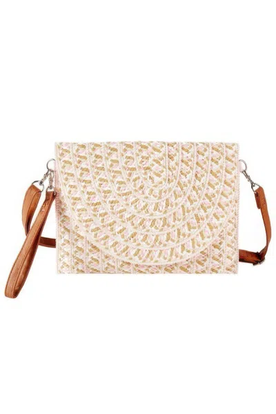 Fashnzfab Multi Color Straw Clutch & Crossbody Bag In Pink