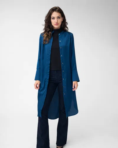 Adrienne Landau Longline Sapphire Button Front Tunic In Blue