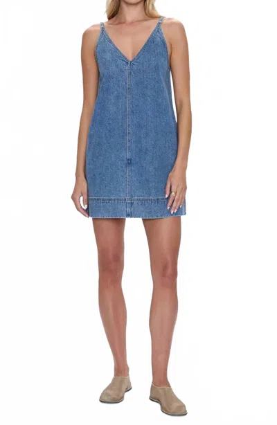 Pistola Tavi Pop Over Denim Dress In Palms In Blue