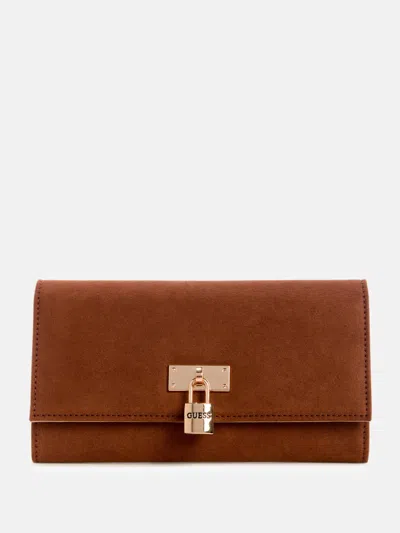 Guess Factory Kaline Faux-suede Slim Clutch Wallet In Brown