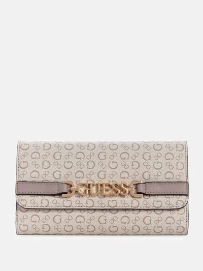 Guess Factory Rhiannon Logo Fold-over Clutch Wallet In Sand