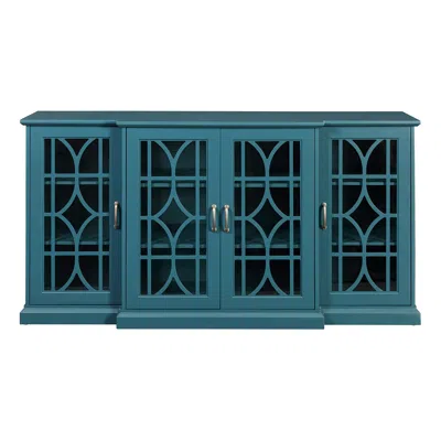 Hivvago 63" Tv Stand Storage Buffet Cabinet Sideboard In - Teal Blue In Blue