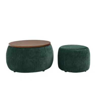 Hivvago Round Storage Ottoman 2 In 1 End Table And Ottoman With Small Seat In Green