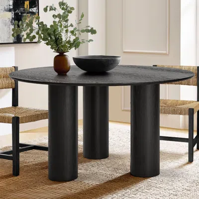 Maison Boucle 52" Round Drum Dining Table With Modern Pedestal Base For 4-6 Person -  In Black