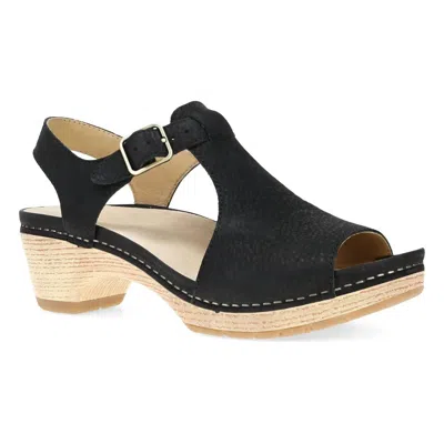 Dansko Laverne Ankle Strap Peep Toe Platform Sandal In Black Milled Nubuck