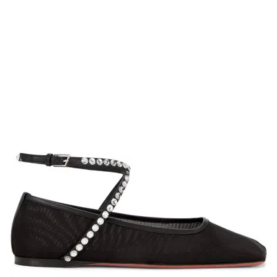 Amina Muaddi Mesh Crystal Ballerina Flats Women In Black