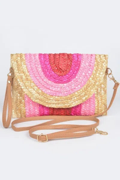 Fashnzfab Straw Coloful Envelope Clutch In Pink