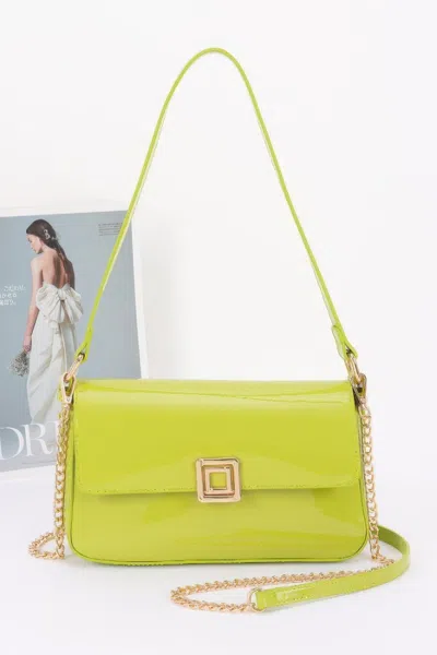 Fashnzfab Enamel Flap Shoulder Bag In Green