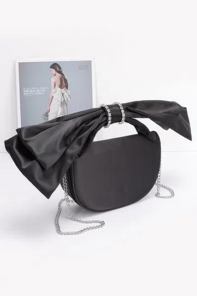 Fashnzfab Oversized Bow Handle Satin Crossbody Bag In Black
