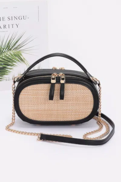 Fashnzfab Faux Straw Bowling Bag In Black