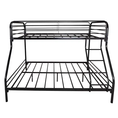 Hivvago Heavy Duty Full Metal Easy Assembly Bunk Bed Frame With Guardrail And Stairs - Black In Black