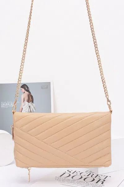 Fashnzfab Quilted Faux Leather Half Folded Cltuch In Brown