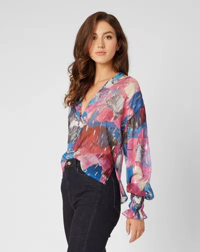 Adrienne Landau Womens Metallic Printed Button-down Top In Multi