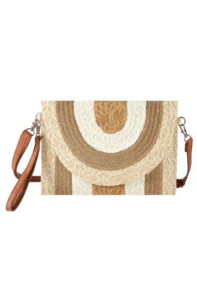 Fashnzfab Metallic Lined Multicolor Straw Clutchcrossbodybag In Sand