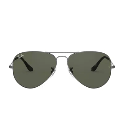 Ray Ban Ray-ban Mens Black Original Aviator Gunmetal-frame Sunglasses Rb3025 58 In Green