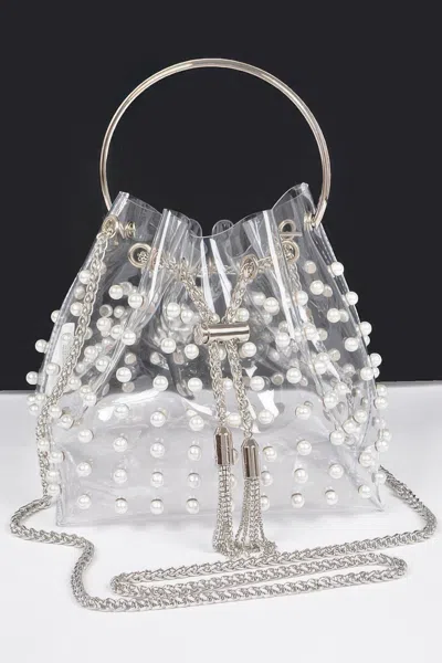 Fashnzfab Clear Pearl Stud Bucket Bag W/chain Tassle In Multi