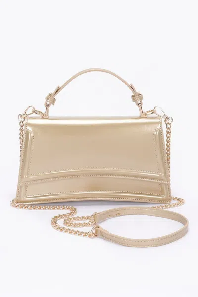 Fashnzfab Enamel Top Handle Flap Bag In Gold