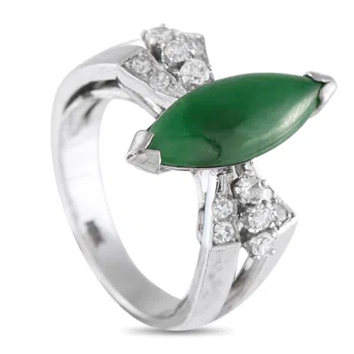 Lb Exclusive 18k White Gold 0.26ct Diamond And Jade Ring Mf15-081925 In Metallic