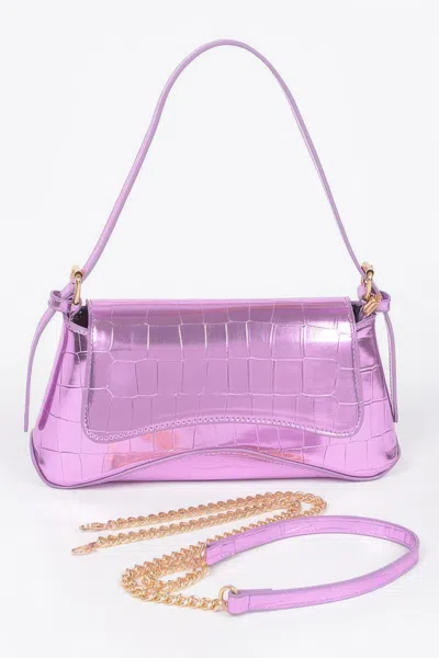 Fashnzfab Croc Embossed Mirror Metallic Shoulder Bag In Pink