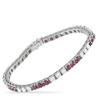 Lb Exclusive 18k White Gold 3.30ct Diamond And Ruby Bracelet Mf11-082025 In Metallic