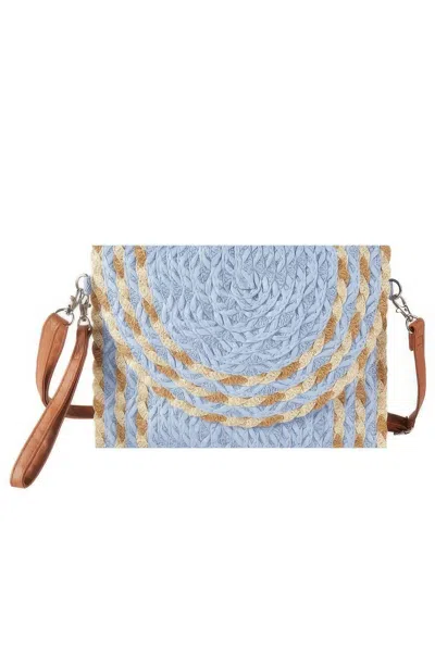 Fashnzfab Mixed Color Detail Straw Clutch & Crossbody Bag In Blue