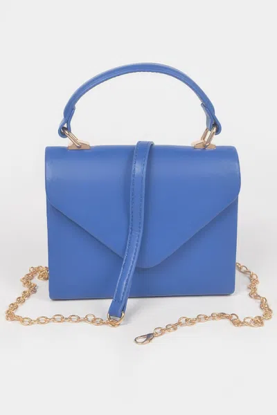 Fashnzfab Faux Leather Simple Handle Clutch In Blue