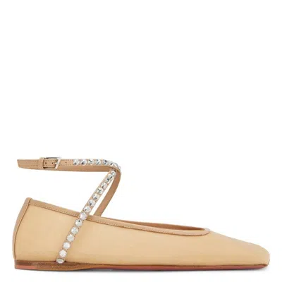 Amina Muaddi Crystals Ane Mesh Ballet Flats In Neutral