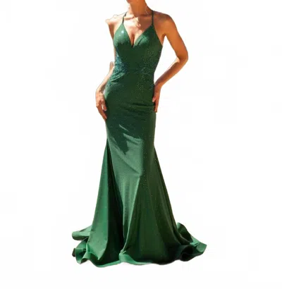 Vienna Prom Twinkling Mermaid Beaded Long Prom Dress In Emerald In Green