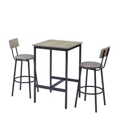 Hivvago Modern Bar Table Set With 2 Bar Stools In Gray