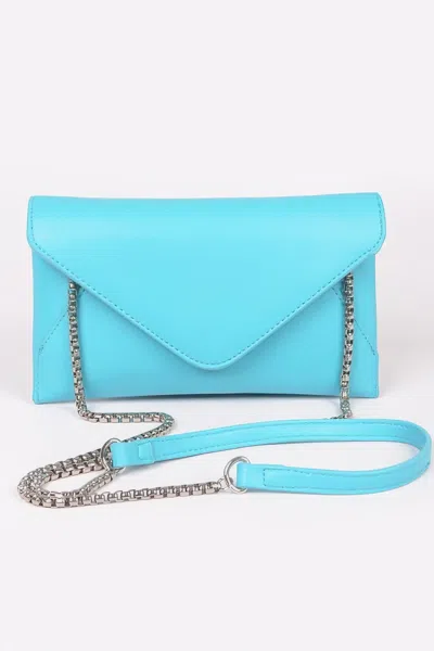 Fashnzfab Faux Leather Small Envelope Clutch In Blue