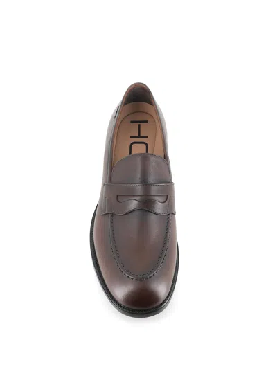 Alexander Hotto Penny Leather Loafers In Brown
