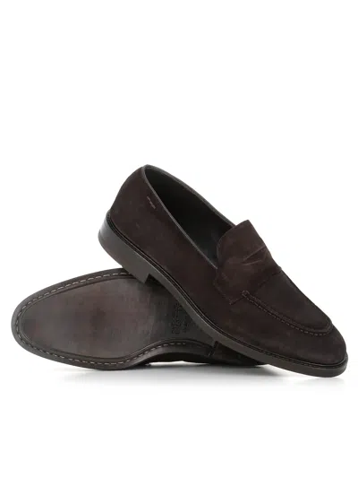Alexander Hotto Penny Suede Loafers In Brown