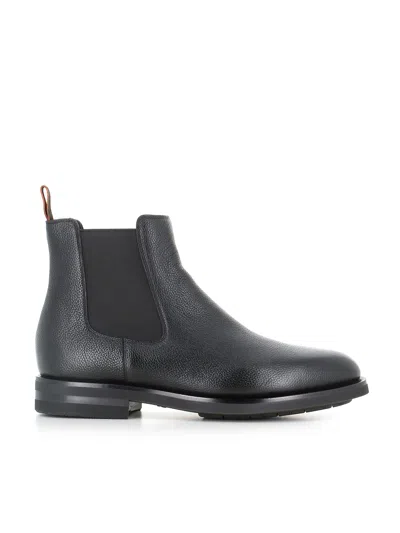 Santoni Elastic-panel Leather Boots In Black