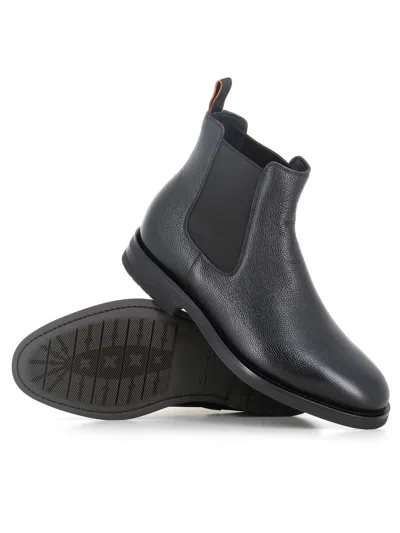 Santoni Elastic-panel Leather Boots In Black