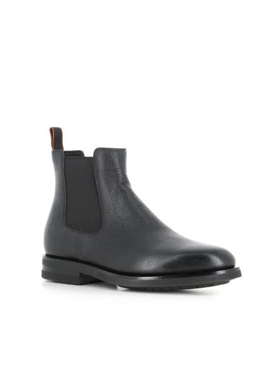 Santoni Elastic-panel Leather Boots In Black