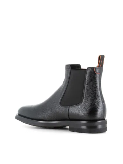 Santoni Elastic-panel Leather Boots In Black