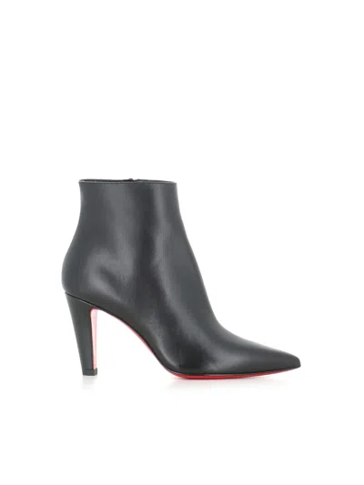 Christian Louboutin Vibella Leather Red Sole Ankle Booties In Black