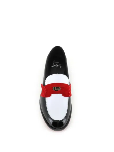 Christian Louboutin Donna Patent Red Sole Penny Loafers In Black