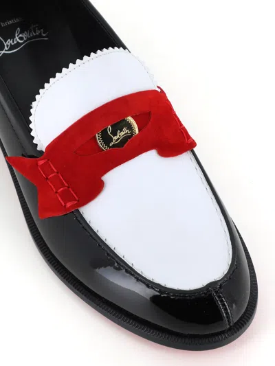Christian Louboutin Donna Patent Red Sole Penny Loafers In Black